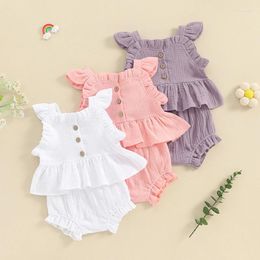 Clothing Sets 0-3Y Born Baby Girls Summer Outfits Sleeve Button Ruffle Tops Shorts Infant Toddler Casual Clothes