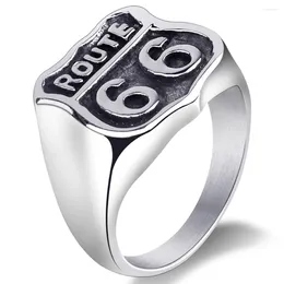 Cluster Rings Fashion US Route66 Ring For Men Motor Biker Men's Jewelry Vintage Retro Males Stainless Steel