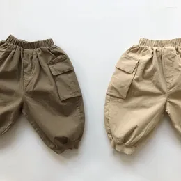Trousers Korean Style Children Tooling Pants Baby Boys Girls Cotton Solid Colour Elastic Waist Spring Autumn Kids