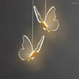 Pendant Lamps Modern LED Acrylic Butterfly Ceiling Chandeliers Golden Lights Room Decor Bedside Loft Restaurant Suspension Luminaire