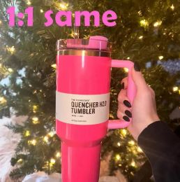 STOCK PINK Parade Cosmo Pink Camelia 40oz Quencher H2.0 Mugs Cups camping travel Car cup Tumblers Cups Silicone handle Valentine Day Gift G0205