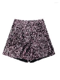 Women's Shorts YENKYE Women Front Pleats High Waist Sequin