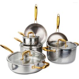 Cookware Sets Imarku 10-Piece Stainless Steel Pots And Pans Set With Gold Handle Professional Induction Kitchen