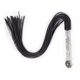 Purple Leather Pimp Whip Glass Handle Anal Plug Racing Riding Flogger Queen Bdsm Bondage Sex Toys Sex Toys for Couples 240130