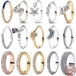 Cluster Rings Selling 925 Sterling Silver Dazzling All Zircon Charm Ring Sun Moon Snowflake Jewellery Gift For Girlfriend