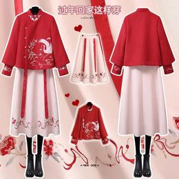 Skirts 2024 Chinese Style Embroidery Thin Tops Oversized Women's Slim Red Coat Woollen Spring Cheongsam Hanfu Skirt Costume