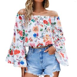 Women's Blouses Fashion Floral Print Blouse Women Sexy Off The Shoulder Pullover Tops Blusas Summer Elegant Ladies Flare Long Sleeve