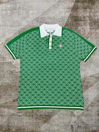 Men's Polos Pearl Button Lapel Casual Versatile Men Women Jacquard Half Sleeve Top Green Polo Shirt