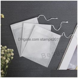 Coffee Tea Tools 100Pcs/Lot 60X80Mm Teabags Non Woven Dstring Empty Scented Spice Bags Heal Seal Filter Bag Herb Loose Leaves Stra Dhjns