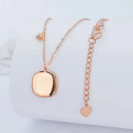 Chains Real Pure 18K Rose Gold Chain Women Lucky Glossy Square Pendant O Link Necklace 2.65-2.78g