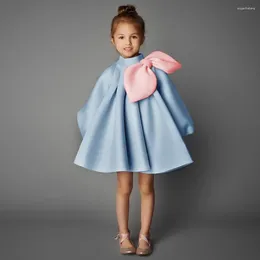 Girl Dresses Cute Crew Neck Long Sleeves Mini With Bow Fashion Draped A-Line Birthday Party Gowns Formal Casual Wedding