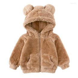 Jackets 1-6 Years Bear Ears Autumn Boys Jacket Solid Colour Keep Warm Little Princess Coat Hooded Zipper Baby Outerwear Kids Clothes