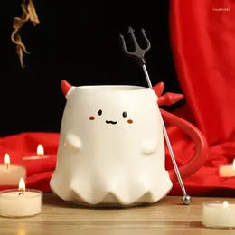 Mugs 475ml Kawaii Devil Ceramic Mug Cartoon 3D Demon Elf Ghost Cup With Stirring Rod Creative Breadfast Milk Coffee Gifts