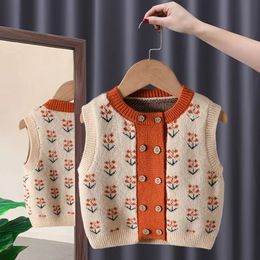 Girls Clothing 12M6Y Childrens Spring Autumn Sweater Vest Baby Top Knitted Cardigan 240130