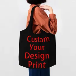 Shopping Bags Custom Your Design Print Bag Women Shoulder Canvas Tote Washable Customized Printed Grocery Shopper