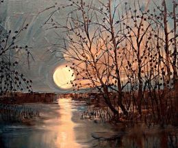 Beautiful Moon Landscape Oil Painting Reproduction by Pure Hand Contemporary Wall Art Paintings for Bedroom Home Decor Christmas Gifts No Frames