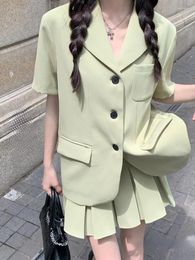 Two Piece Dress UNXX Blazer Jacket Pleated Skirt Green Suit Women Summer Two-piece Set Fashion Elegant Chic Office Lady Ladies Suits Outfit