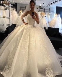 White Wedding Dresses Ivory Bridal Gowns Formal A Line Applique Custom Zipper Lace Up Plus Size New Tulle Floor-Length Sweetheart Sleeveless Sequined