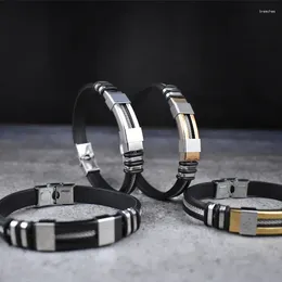 Charm Bracelets 2024 Stainless Steel Silicone Black Bracelet Men Wristband Punk Style Design Simple Rubber Pulsera Hombre
