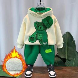 Clothing Sets Winter Thicken Lamb Wool Baby Girl Boy Clothes Set Children Sports Cartoon Bear Sweatshirt Top Pants 2 Pcs Suit Cotton