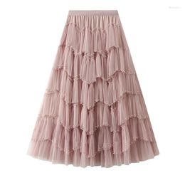 Skirts SURMIITRO Women Maxi Tiered Tutu Tulle Skirt Fashioa Beading High Street A Line Waist Long Mesh Female Pink