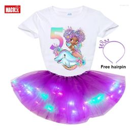 Girl Dresses Birthday Tutu Dress Sets Black Mermaid Dolphint Shirt Set Princess Party Light T 3 4 5 6 7 Years