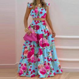 Work Dresses Women Two Piece Set Solid Beach Bohemian Long Skirt Strapless Crop Top Cascanding Ruffles Suit Outfits