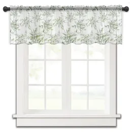 Curtain Spring Eucalyptus Leaves Bamboo Small Window Valance Sheer Short Bedroom Home Decor Voile Drapes