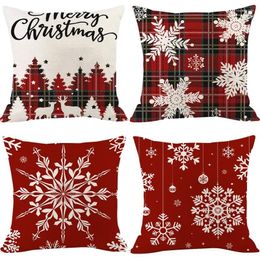 Pillow Elk Alphabet Print Pillowcase Merry Christmas Cover Snowflake Plaid Navidad 2024 For Bedroom Gift B0225G