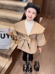 Down Coat Girls' Winter Cotton Dress Children's Western Style Fashion Baby High-Grade Bow Jacket