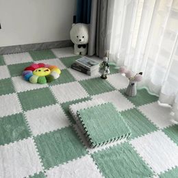 Carpets 10Pcs/Lot Plush Puzzle Foam Floor Mat Living Room Soft Fluffy Carpet Split Connexion Bedroom Anti-skid Foot Pad Green Beach Rug