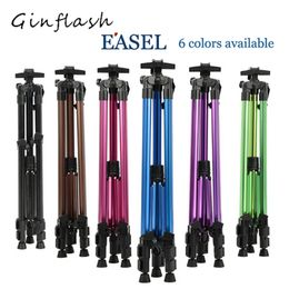 Ginflash Coloured Easel Aluminiumiron Alloy Folding Painting Easel Frame Artist Adjustable Tripod Display Shelf With Outdoors 240129