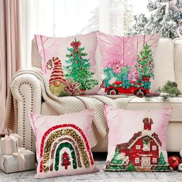 Pillow Pink Christmas Pillowcase Red Truck Throw Decorations Winter Outdoors Courtyard Cover Linen Square