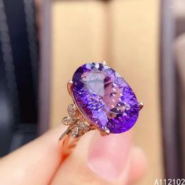 Cluster Rings KJJEAXCMY Fine Jewellery 925 Sterling Silver Inlaid Natural Amethyst Girl's Retro Oval Chinese Style Big Gem Ring Support Test