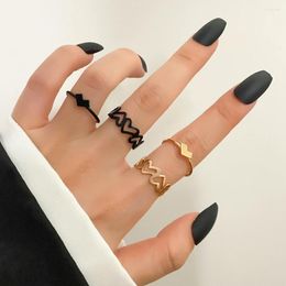 Cluster Rings VKME 2Pcs/set Women Men Wedding Ring For Couple Black Heart Gold Color Adjustable Fashion Jewelry Accessories Trends 2024