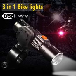 Other Lighting Accessories 8000 Lumen Bike Bicycle Light Rear light Holder 3 in1 USB Rechargeable LED Waterproof Super Bright Zoom Headlight MTB Bike Light YQ240205
