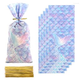 Gift Wrap 50pcs Mermaid Party Candy Bags Biscuit Packing Bag Kid Girl Little Theme Birthday Supplies Baby Shower Favours