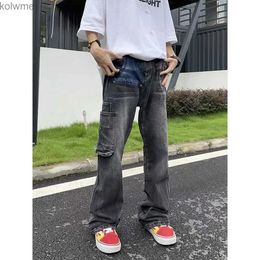 Men's Jeans 2023 Mens Fashion Trend Wash Black Grey Jeans Streetwear Large Pocket Casual Pants Workwear High Quality Trousers S-3XL YQ240205