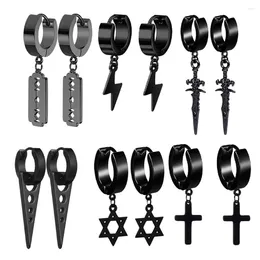 Stud Earrings WKOUD 1-6 Pairs Men's Black Cross Blade Stainless Steel Pendant Earring Set Men And Women Jewelry Ear Piercing