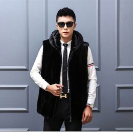 Autumn and Winter Designer Mink Vest Tank Top Mens Warm Fur Hooded Wool Sweater Imitation Coat UNKY