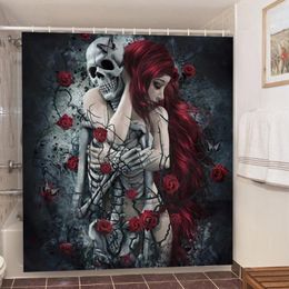 Shower Curtains Skull Curtain Waterproof Polyester Fabric Gothic Pumpkin Halloween Sexy Woman Love Print Bath