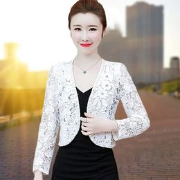 2023 Women's Lace Top Sun Protection Short Jacket Spring Summer Lace Cardigan Thin Bead Embroidered Flowers Diamond Small Shawl 240119