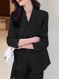 Women's Two Piece Pants Blazers Pant Suit Set Women Korean Fashion Lace Up Spring 2024 Long Sleeve Casual Elegant Coat And Trouser