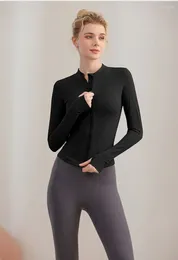 Women's Leggings Sports Zipper Shirt For Women Running Fitness Beauty Back Outwear Yoga Dress Stand Up Neck Elastic 2024