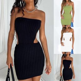 Casual Dresses Knitted Bra Dress Solid Color Button For Women Summer Wrap Midi Cocktail Mom