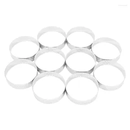 Baking Moulds 10 Pcs Circular Stainless Steel Tart Ring Tower Pie Cake Mould Tools Perforated Mousse 8cm