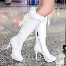 Boots 2024 Fashion Knee High Women's Winter Thick Heel Long Round Slip On Spring Autumn Shoes Woman Black White