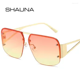 Sunglasses SHAUNA Semi-Rimless Women Fashion Clear Ocean Gradient Lens Shades UV400 Men Retro Square Punk Sun Glasses