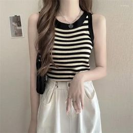 Women's Tanks Vintage Stripe Knit Vest Female Summer Short Tank Tops Sleeveless Temperament Casual Shirts Streetwear