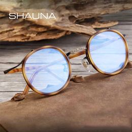 SHAUNA AntiBlue Light Retro TR90 Women Round Glasses Frame Unique Design Fashion Men Optical Eyeglasses 240131